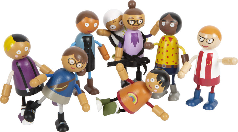 Bending dolls family with baby