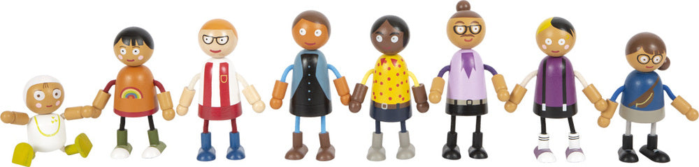 Bending dolls family with baby