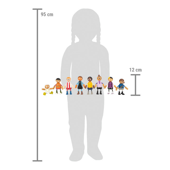 Bending dolls family with baby
