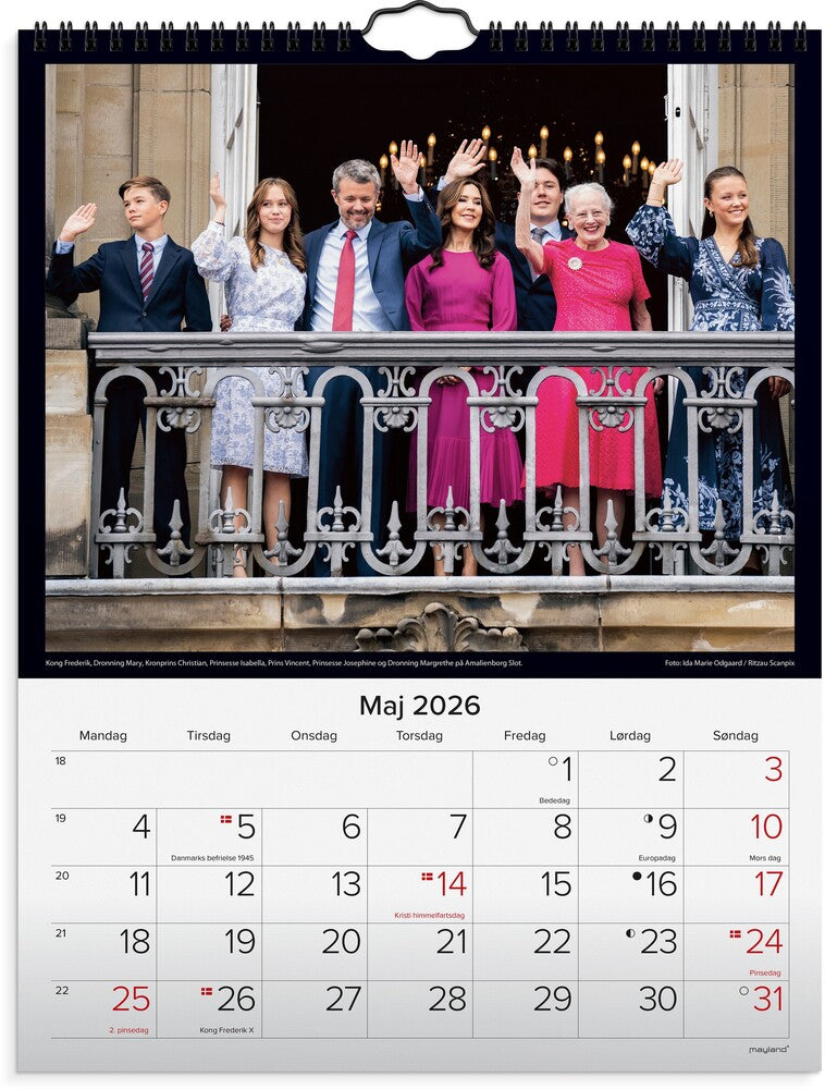 Mayland vægkalender 2026 Kongehuset 29,5 x 39 cm