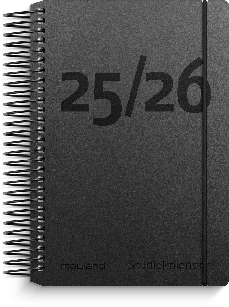 Mayland studiekalender 25/26 mini i sort karton 1 dag pr. side