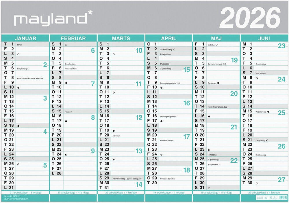 Mayland kæmpekalender 25/26 2x6 mdr. vendbar