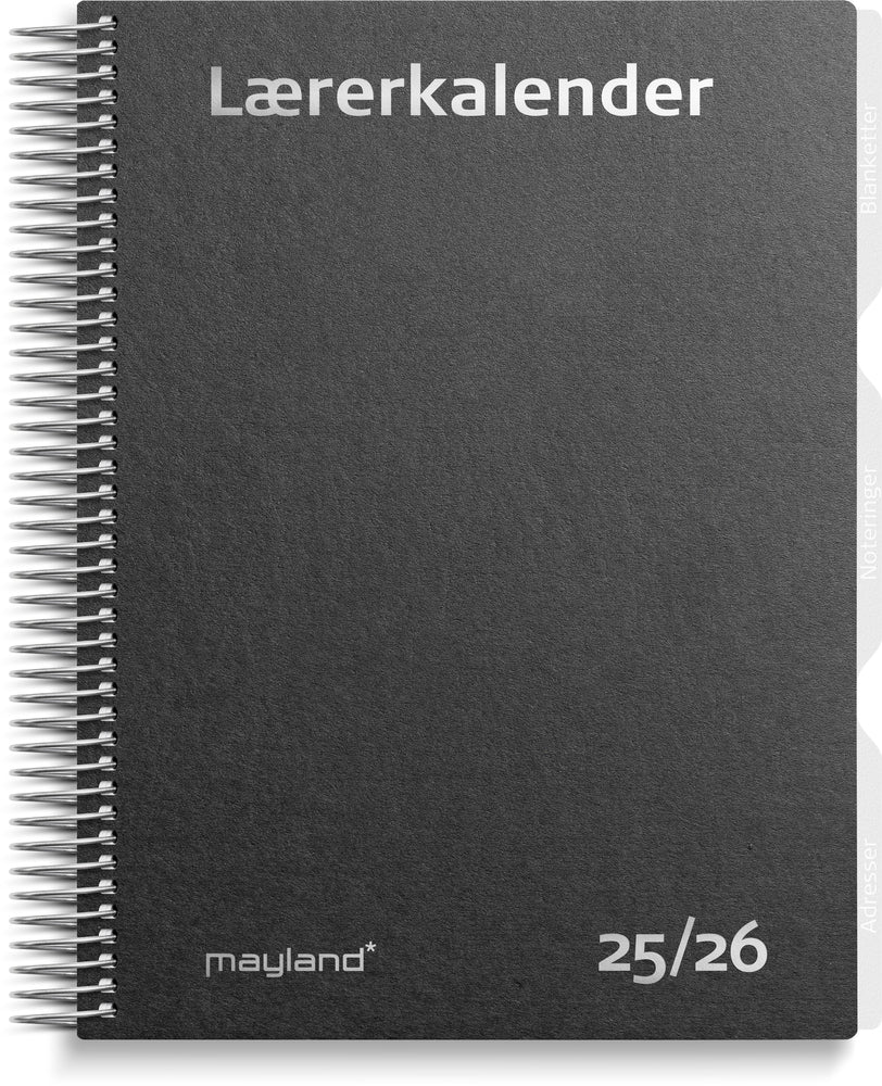 Mayland lærerkalender 25/26 A5 uge højformat sort karton