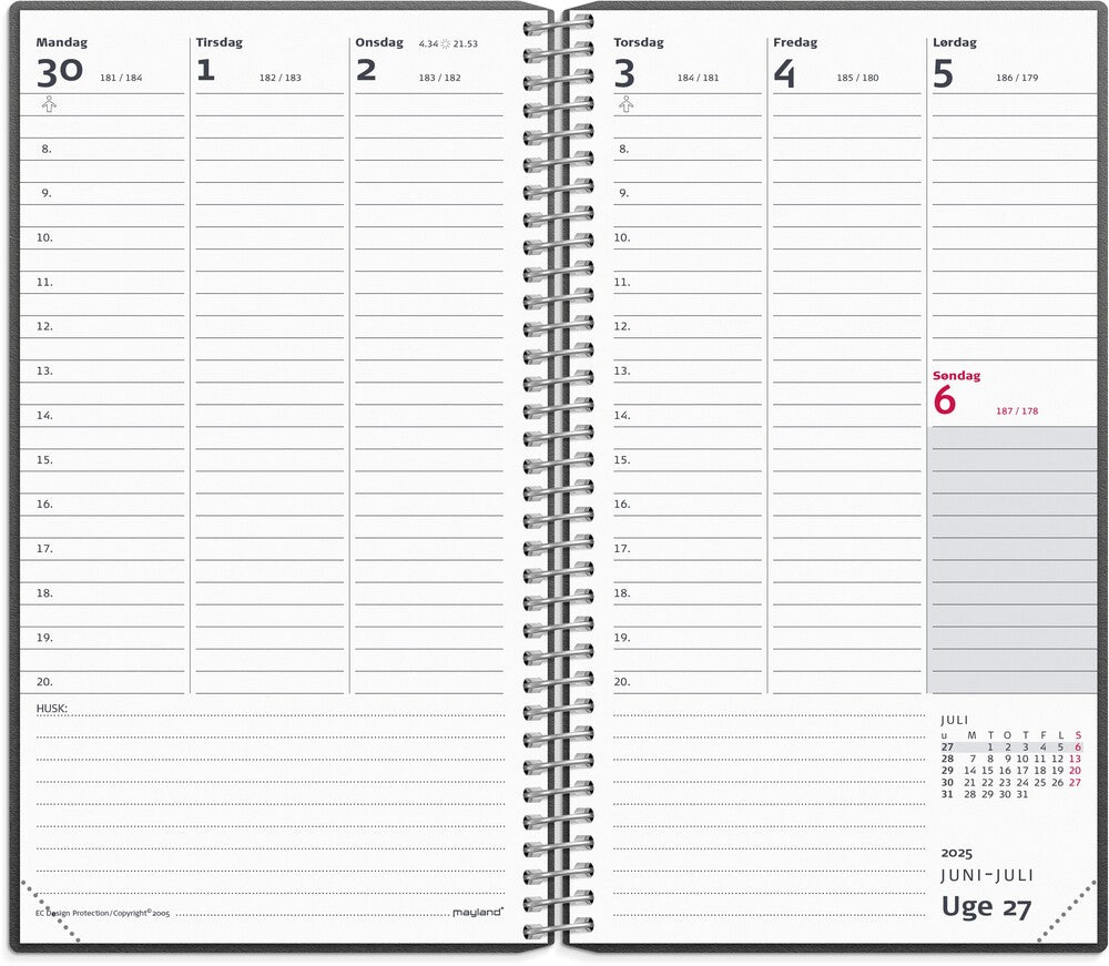 Mayland lærerkalender 25/26 lille uge højformat sort karton