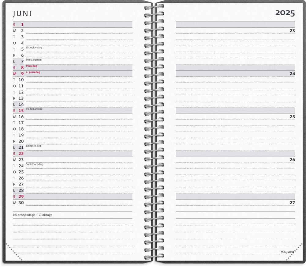 Mayland lærerkalender 25/26 lille uge højformat sort karton
