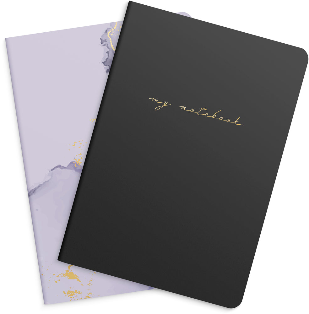 Kladdehæfte lilac/black 2 stk 80 linjeret sider
