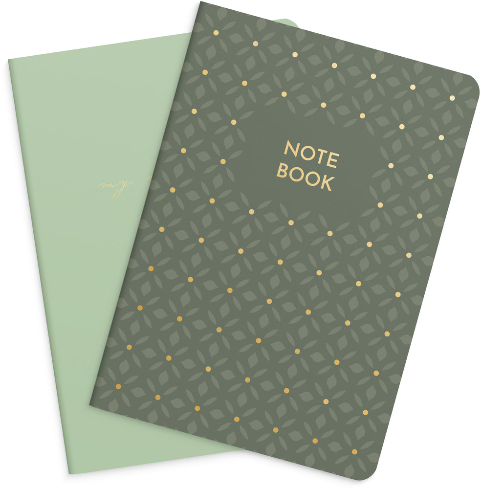 Kladdehæfte green/pattern 2 stk 80 linjeret sider