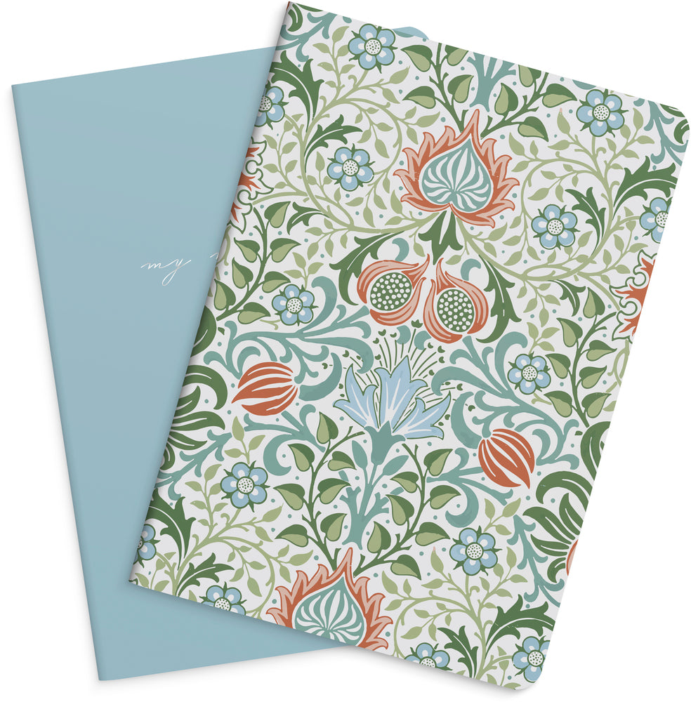 Kladdehæfte blue/floweR 2 stk 80 linjeret sider