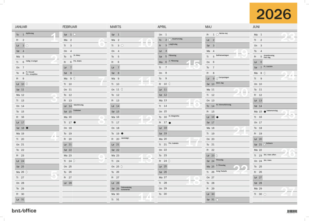 Vægkalender A2 2026