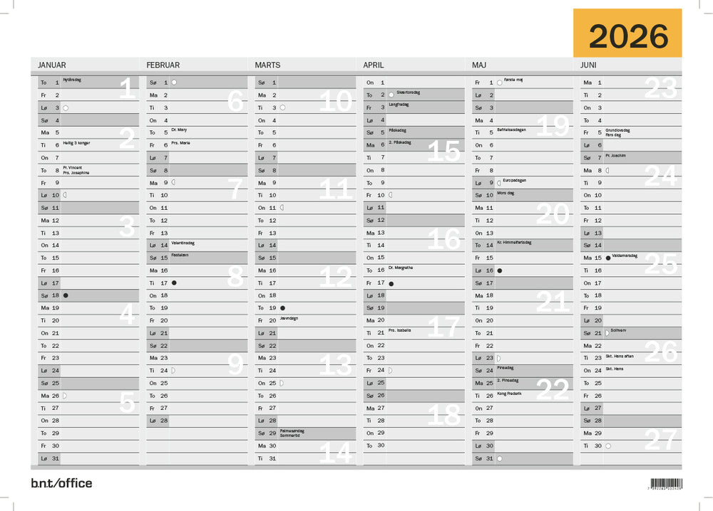 Vægkalender A3 2026