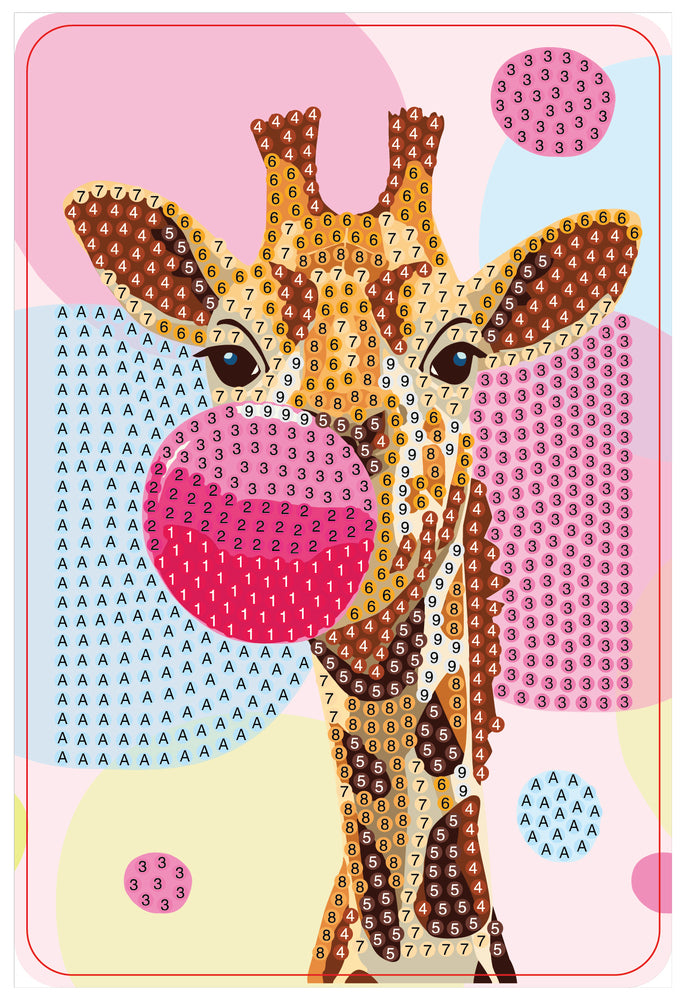Diamond art giraf/bubbelgum 10 x 15 cm