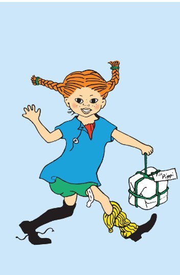 Pippi Langstrømpe - Lykønskningskort med Kuvert - Blå
