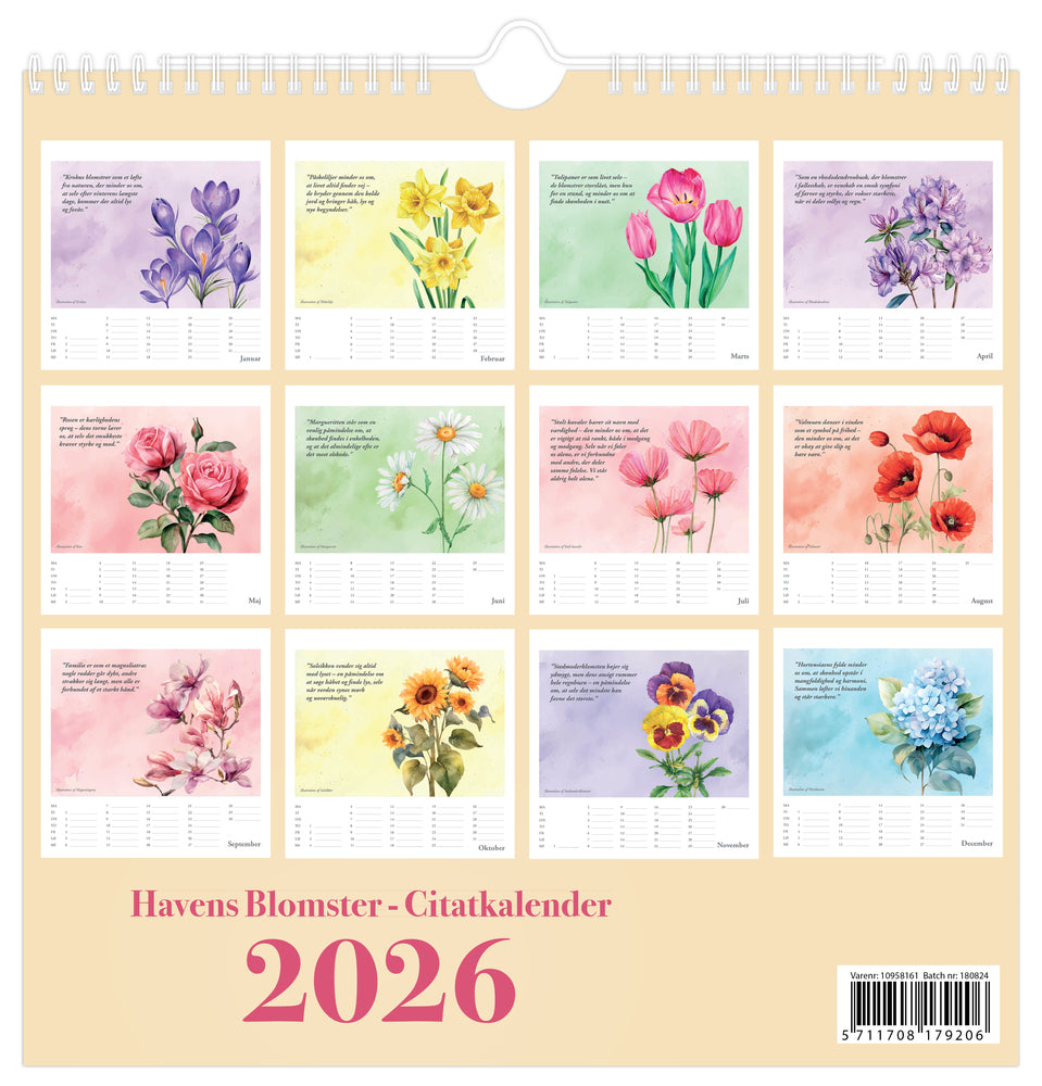 VÆGkalender 2026 HAVENS BLOMSTER 29,5 x 29,5 cm