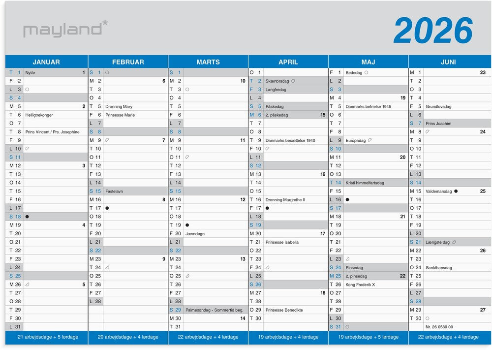 Kontorkalender 2026 klassisk a5