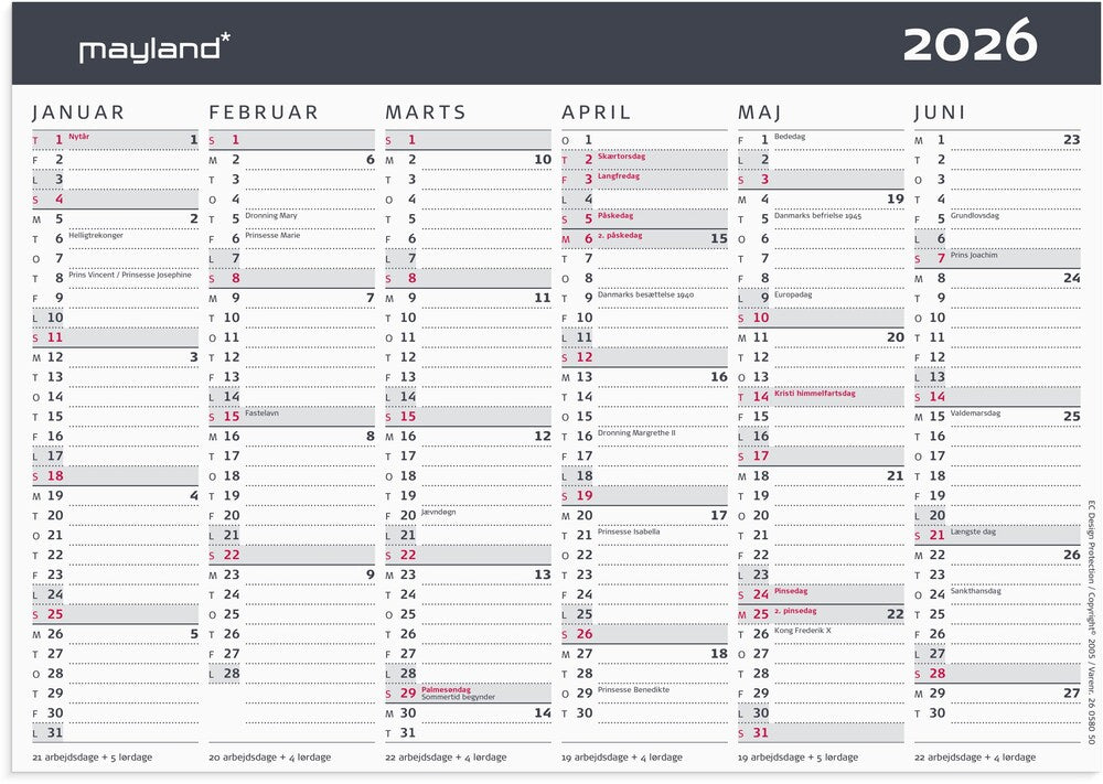 Kontorkalender 2026 moderne a5