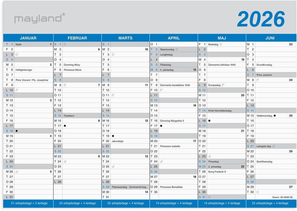 Kontorkalender 2026 klassisk a4