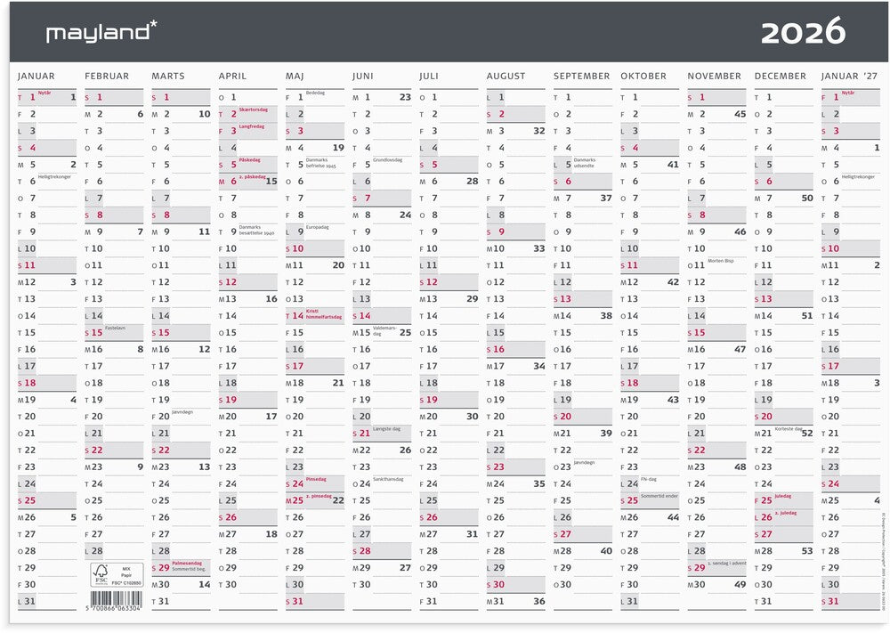 Kontorkalender 2026 moderne a3 1x13 mdr
