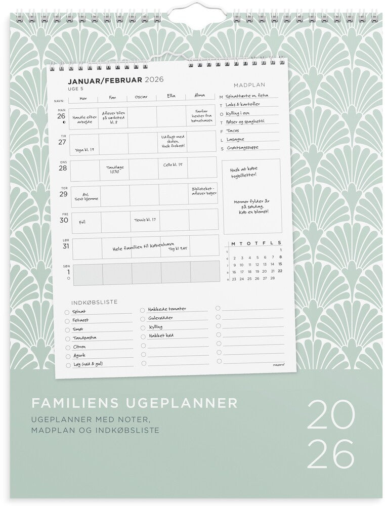 Familiekalender 2026 ugeplan m/lister