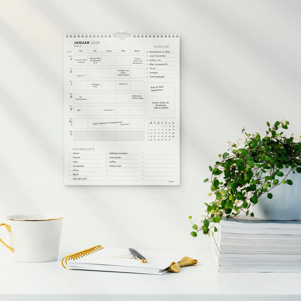 Familiekalender 2026 ugeplan m/lister