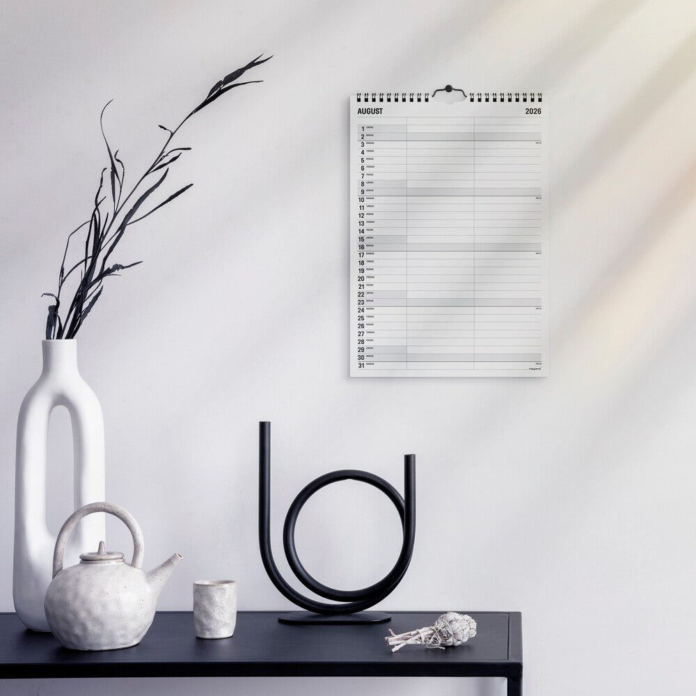 Familiekalender 2026 sort/hvid a4 2 kol