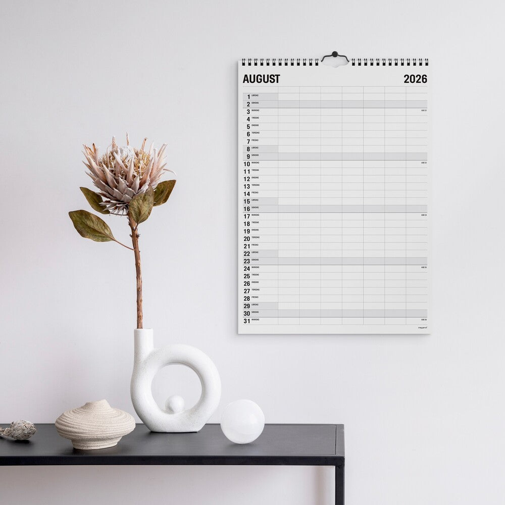 Familiekalender 2026 sort/hvid 7 kol