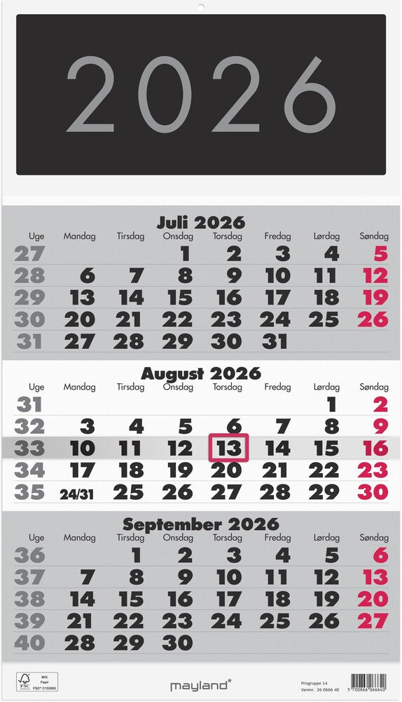 Vægkalender 2026 triplanner