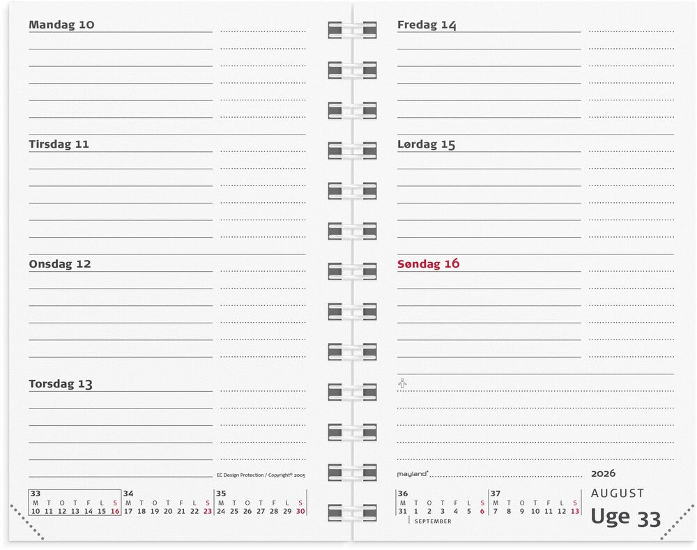 Mini planner 2026 uge refill tværformat
