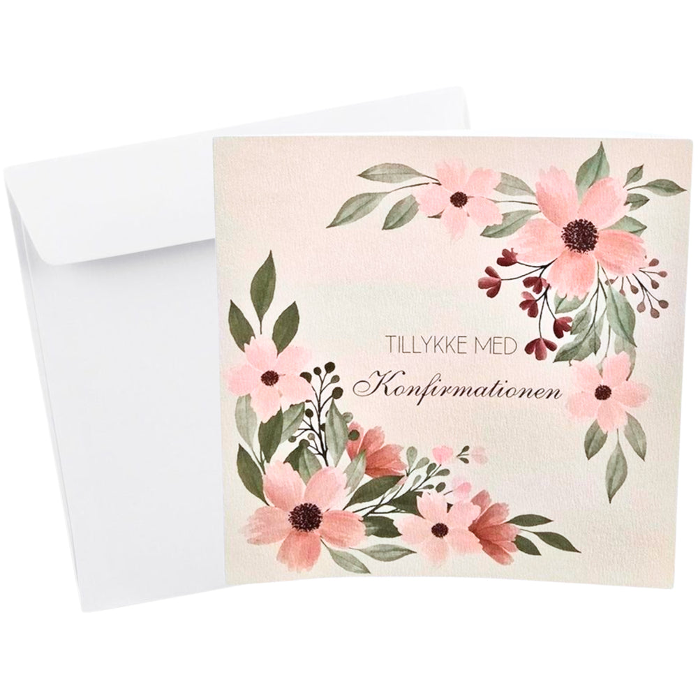 Kort Dobb. m/konvolut Tillykke Med Konfirmationen Blomster