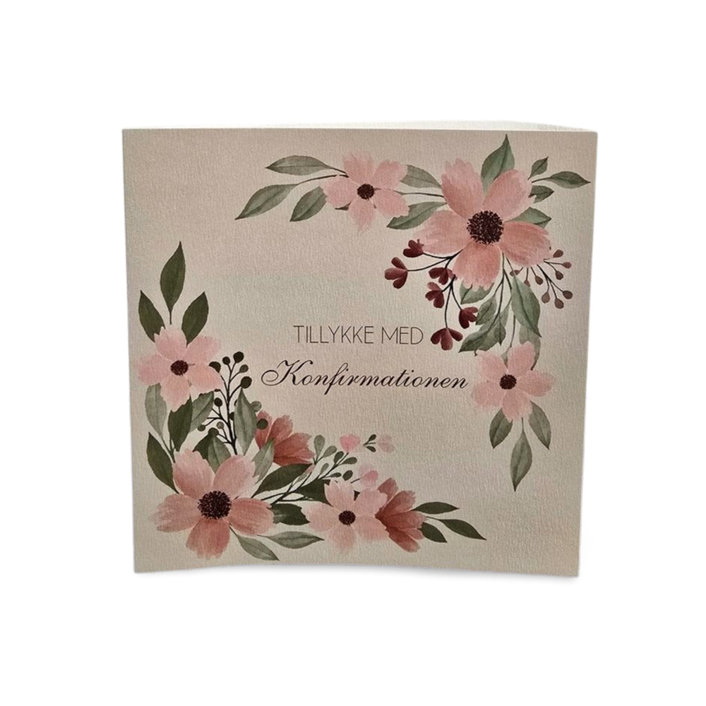Kort Dobb. m/konvolut Tillykke Med Konfirmationen Blomster