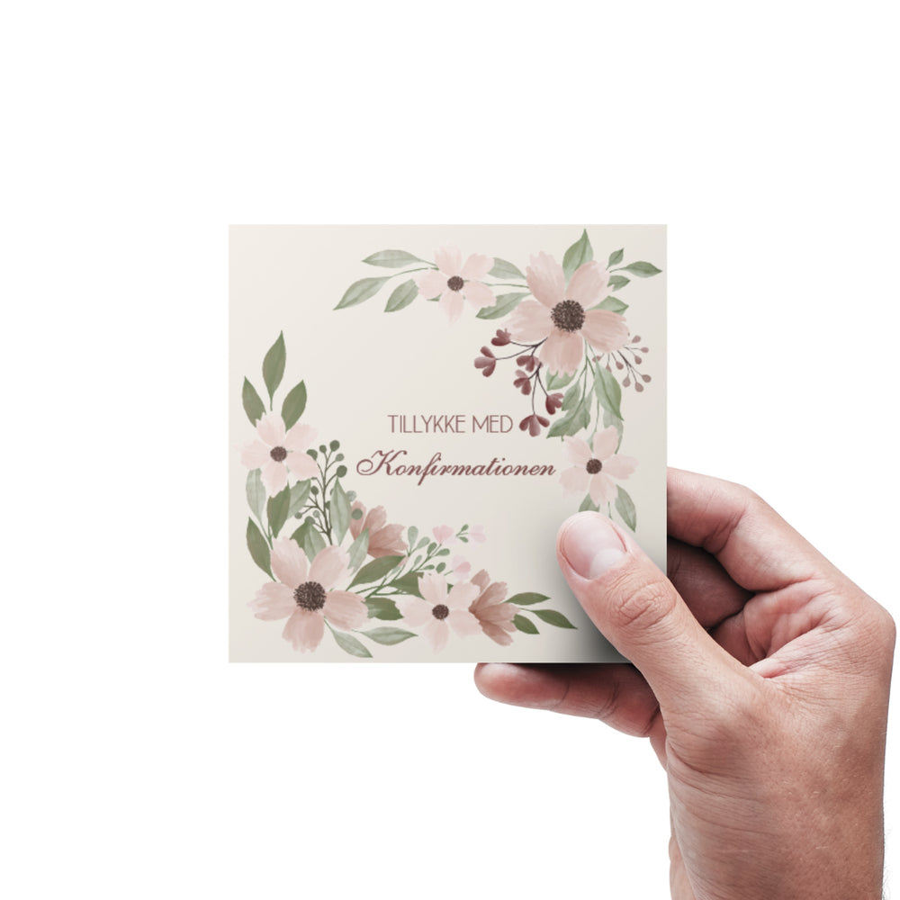 Kort Dobb. m/konvolut Tillykke Med Konfirmationen Blomster