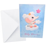 Kort Dobbelt m/konvolut Baby Shower Lyserød M/ Elefant
