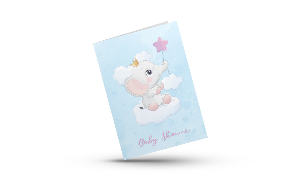 Kort Dobbelt m/konvolut Baby Shower Lyserød M/ Elefant