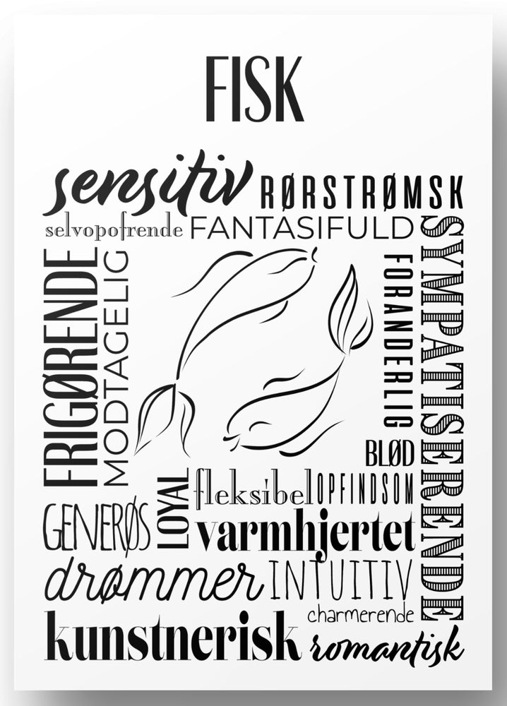 Plakat A4 Fisk Håndtegnet Stjernetegns Citat