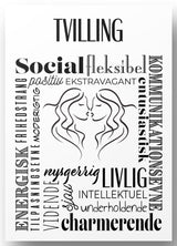 Plakat A4 Tvilling Håndtegnet Stjernetegns Citat
