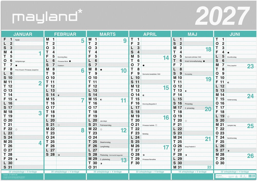 Mayland KÆMPEKALENDER 26/27 2X6 MDR. VENDBAR
