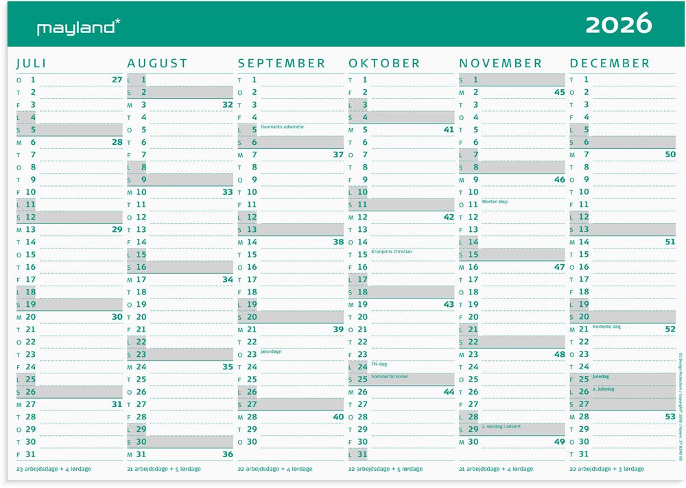 Mayland KARTONKALENDER 26/27 A4 2X6 MÅNEDERS OVERSIGT