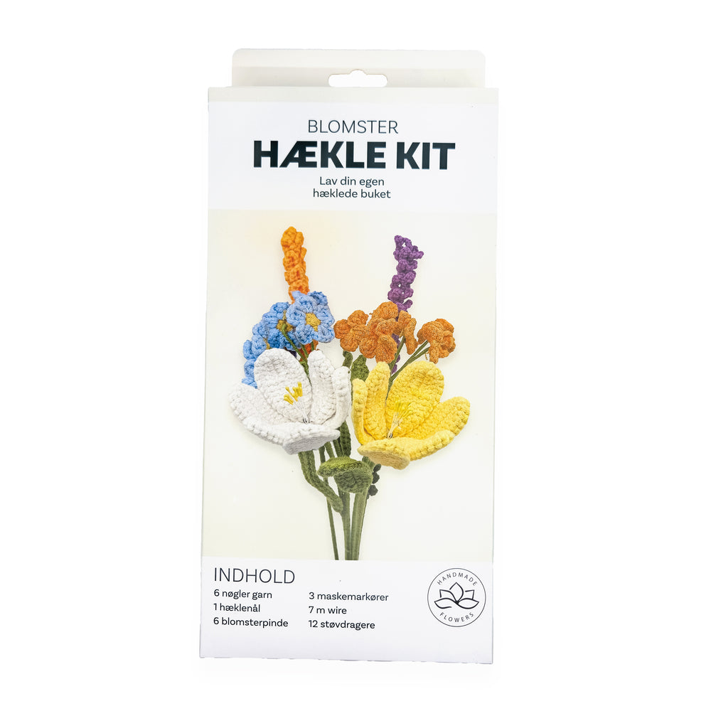 Hækle kit klare farver 6 stk. i hvid, orange, gul,lilla, blå