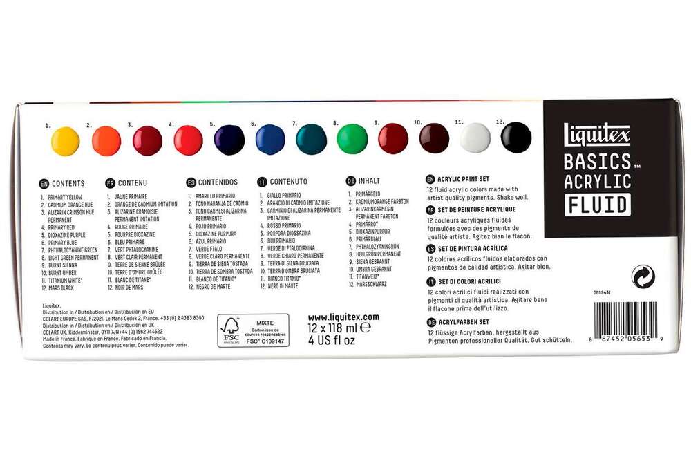 Basics acrylic fluid set 12x118ml row