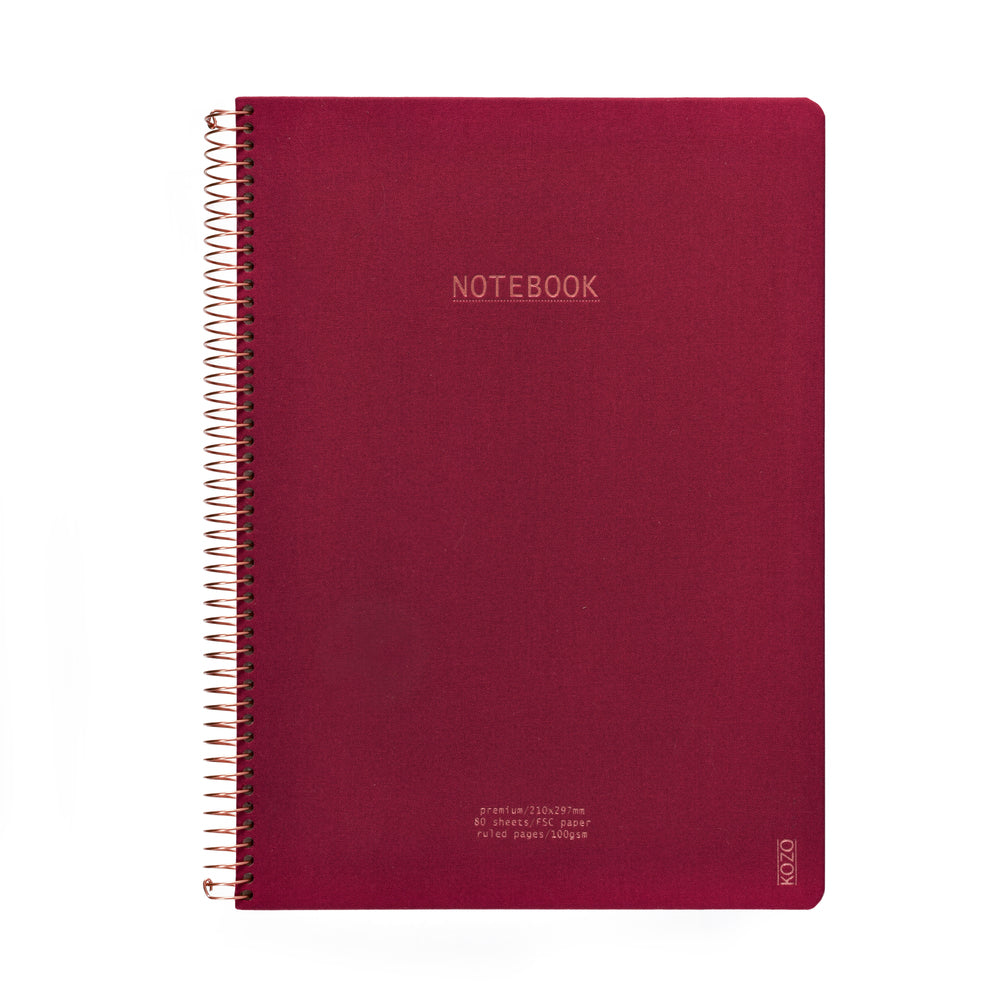 Notesbog KOZO A4 Berry red linjeret