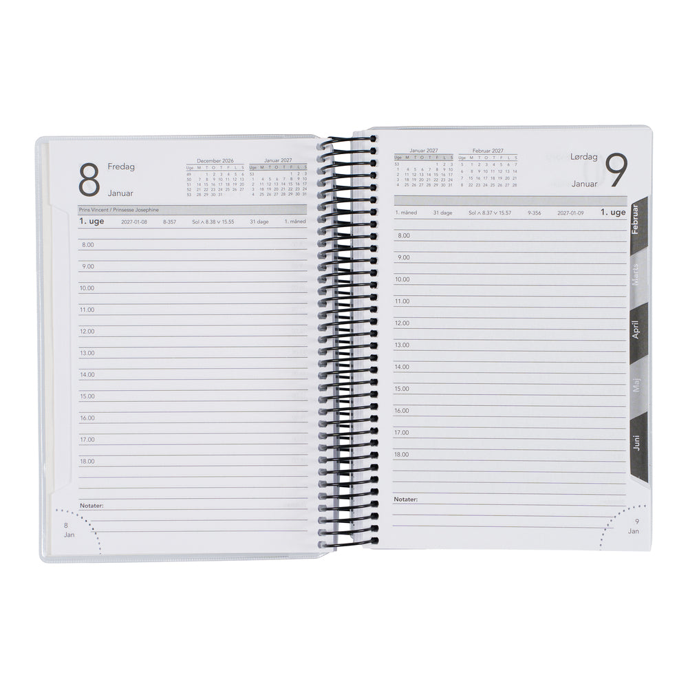 Spiral dagkalender 2027 klassisk sort/hvid