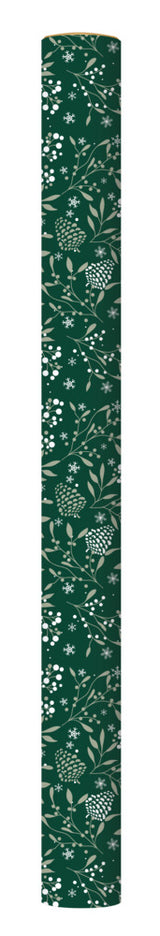 Gavepapir Grøn M/Hvide Kogler/Grene 3 M X 70 Cm
