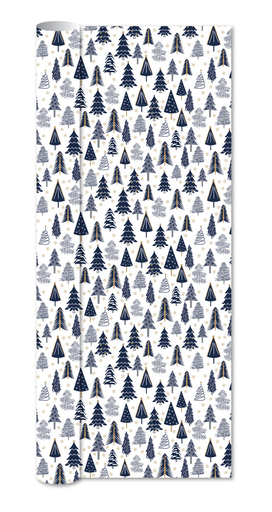 Gavepapir Hvid M/Blå Juletræer 3 M X 70 Cm