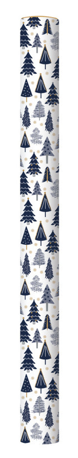 Gavepapir Hvid M/Blå Juletræer 3 M X 70 Cm