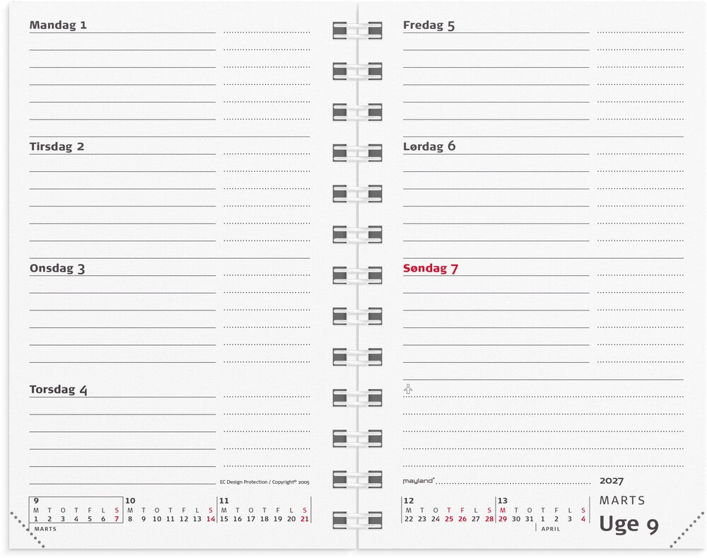 Mini planner 2027 uge vinyl sort Mayland tværformat 8x13cm