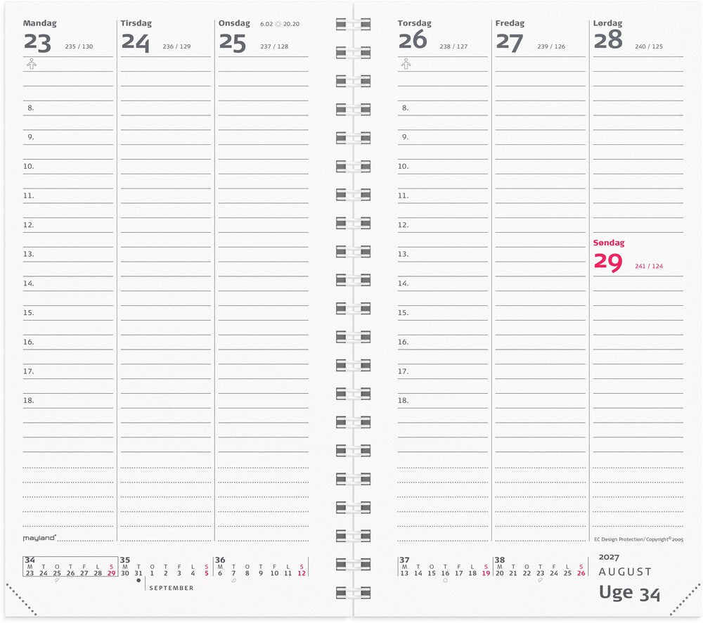 Week planner 2027 uge refill Mayland højformat 9,5 x 16,8 cm