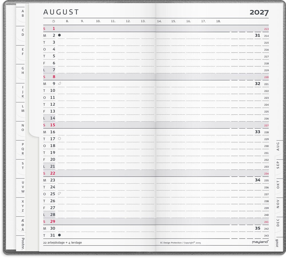 Index planner 2027 måned mørk grå Mayland 9 x 17 cm