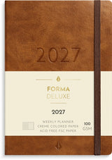 Ugekalender 2027 forma A6 brun kunstskind Mayland tværformat