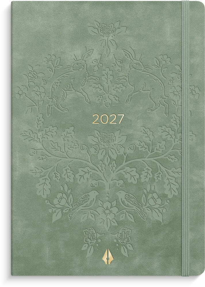 Ugekalender 2027 forma A6 grøn kunstskind Mayland tværformat
