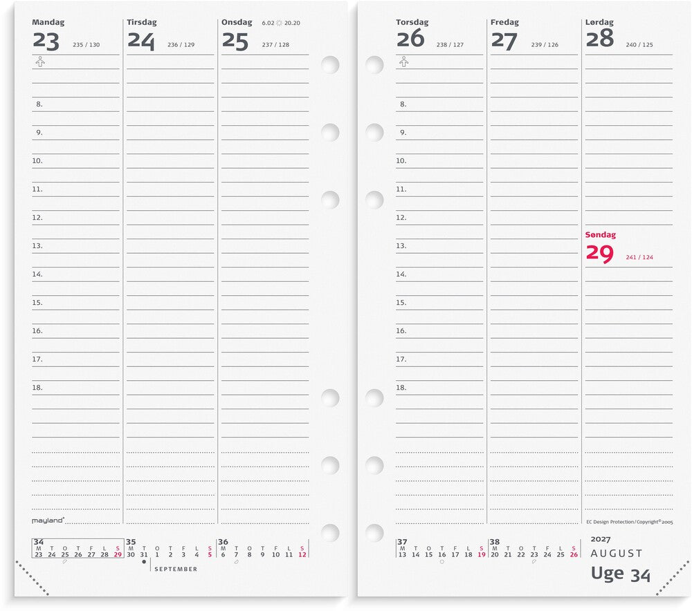 Kalender system pp 2027 uge mappe skind sort Mayland højform