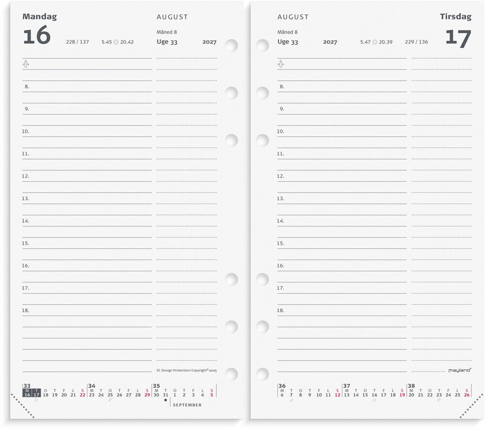 Kalender system pp 2027 dag refill Mayland 9,5 x 17 cm